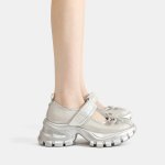 画像4: Ｗomen's Leather Metallic platform Mary Jane sneakers trainers Y2K 本革 リアルレザー 厚底 メタリック メリージェーン スニーカープラットフォーム ダッドシューズ ボリュームソール バレエコア (4)