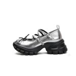 画像1: Ｗomen's Leather 2tone Metallic platform Mary Jane sneakers trainers Y2K 本革 リアルレザー 厚底 メタリック メリージェーン スニーカープラットフォーム ダッドシューズ ボリュームソール バレエコア (1)
