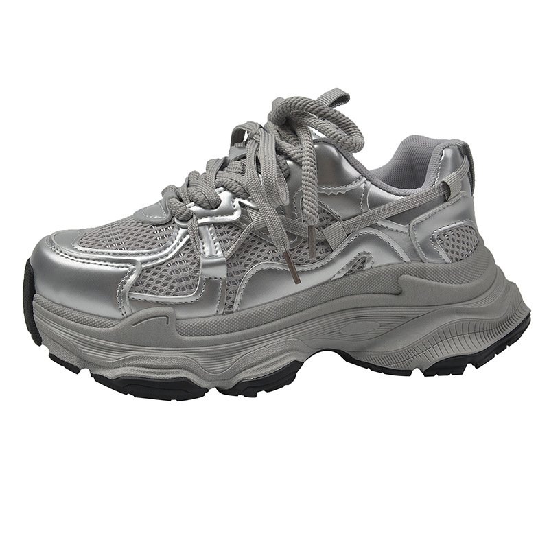 画像1: Ｗomen's Metallic platform sneakers trainers Y2K 厚底 メタリック スニーカー プラットフォーム ダッドシューズ ボリュームソール (1)