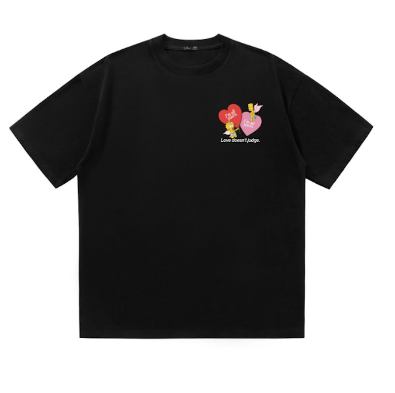 画像1:  The Simpsons Bart & Maggie Simpson American Two-Tone Heart Print Tshirts ユニセックス男女兼用ザ・シンプソンズ バート＆マギーシンプソン アメリカン ツートーン ハートプリントプリント 半袖 Tシャツ (1)