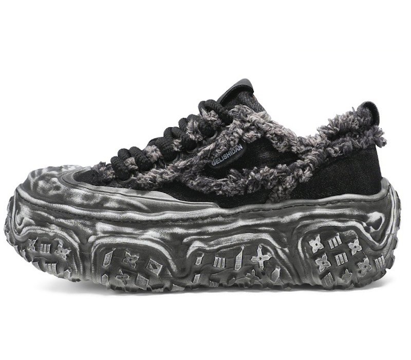 画像3: Unisex Denim fringe chunky sole platform lace-up sneakers  Shoes ユニセックス 男女兼用 デニムフリンジチャンキーソール厚底レースアップ  スニーカー (3)