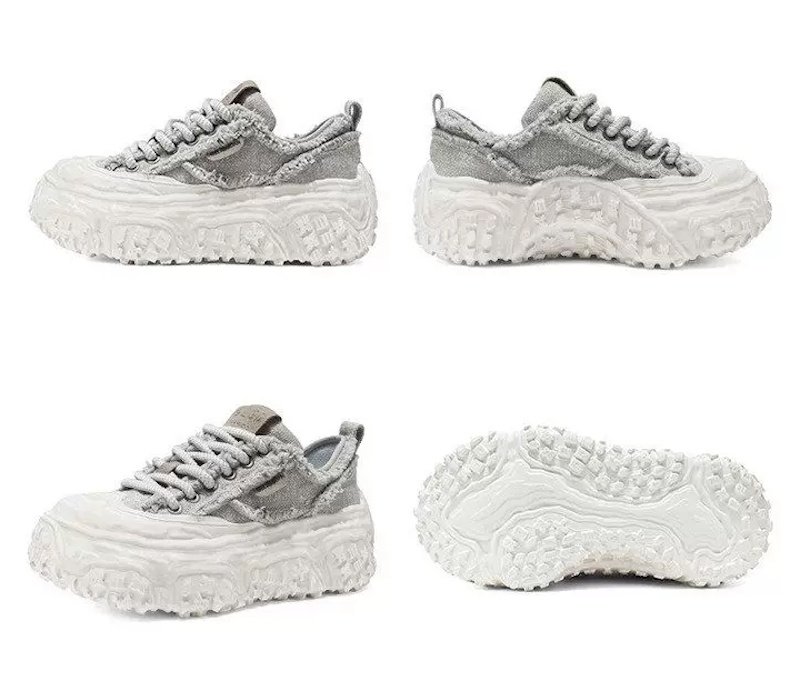 画像5: Unisex Denim fringe chunky sole platform lace-up sneakers  Shoes ユニセックス 男女兼用 デニムフリンジチャンキーソール厚底レースアップ  スニーカー (5)