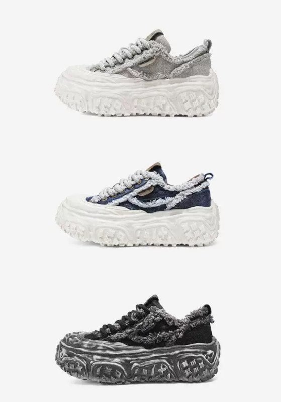 画像7: Unisex Denim fringe chunky sole platform lace-up sneakers  Shoes ユニセックス 男女兼用 デニムフリンジチャンキーソール厚底レースアップ  スニーカー (7)