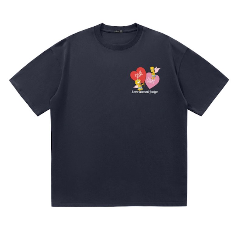 画像4:  The Simpsons Bart & Maggie Simpson American Two-Tone Heart Print Tshirts ユニセックス男女兼用ザ・シンプソンズ バート＆マギーシンプソン アメリカン ツートーン ハートプリントプリント 半袖 Tシャツ (4)