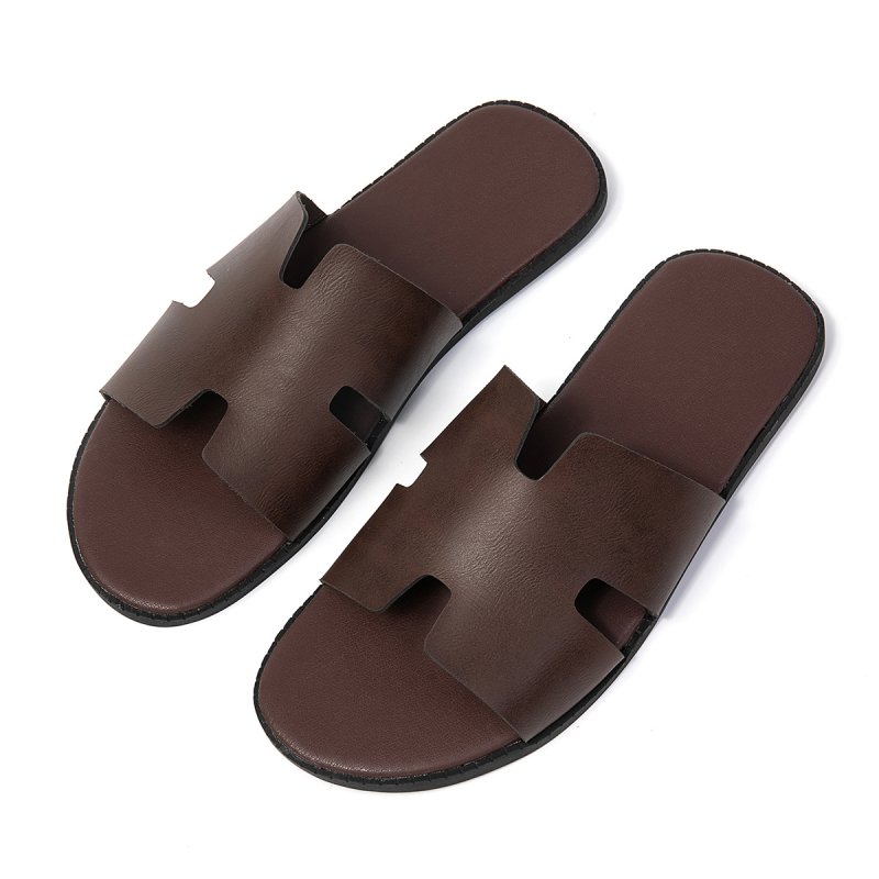 画像2: Men's PU leather H flat slippers sandals フラット H サンダル スリッパ フリップ フロップ (2)