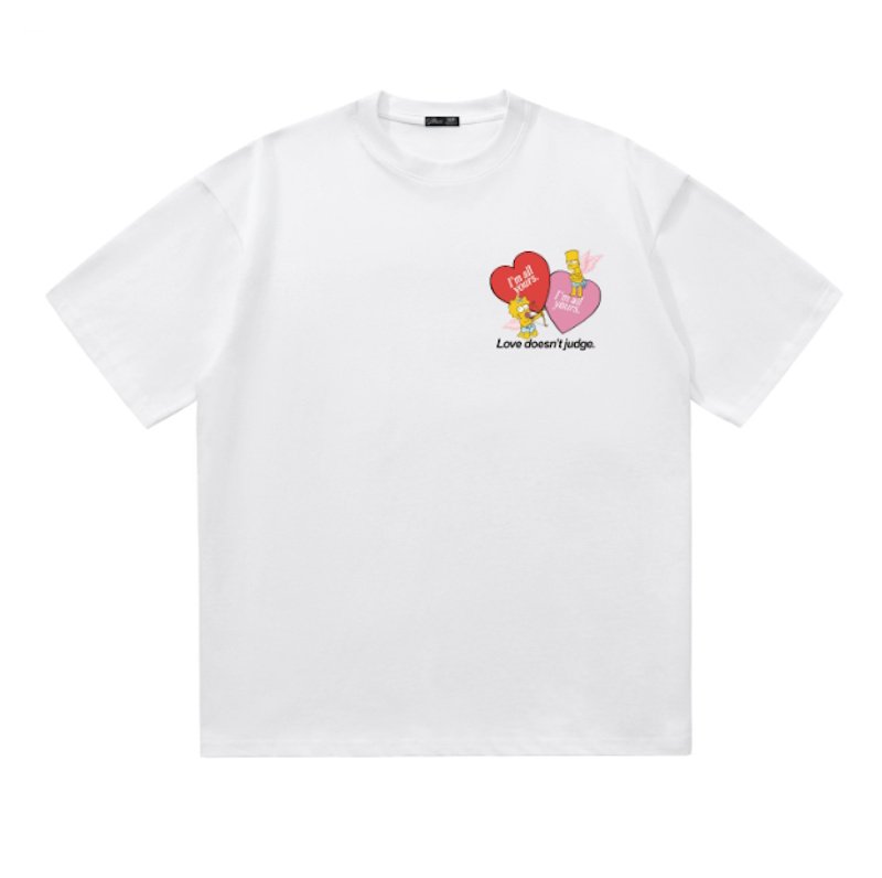 画像2:  The Simpsons Bart & Maggie Simpson American Two-Tone Heart Print Tshirts ユニセックス男女兼用ザ・シンプソンズ バート＆マギーシンプソン アメリカン ツートーン ハートプリントプリント 半袖 Tシャツ (2)