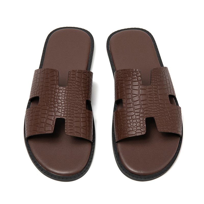 画像4: Men's PU leather H flat slippers sandals フラット H サンダル スリッパ フリップ フロップ (4)