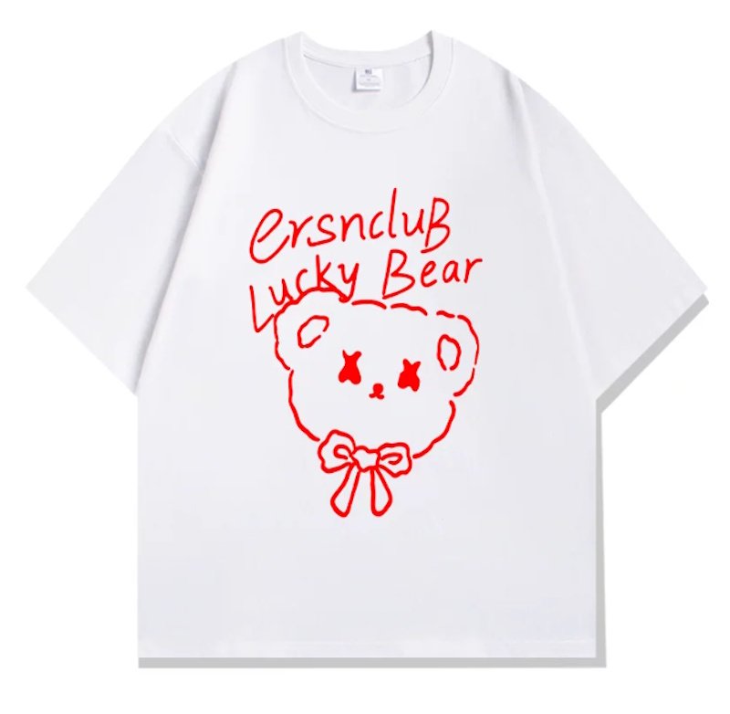 画像2: Lucky Bear  Print Tshirts ユニセックス男女兼用ラッキーベア熊プリント 半袖 Tシャツ (2)
