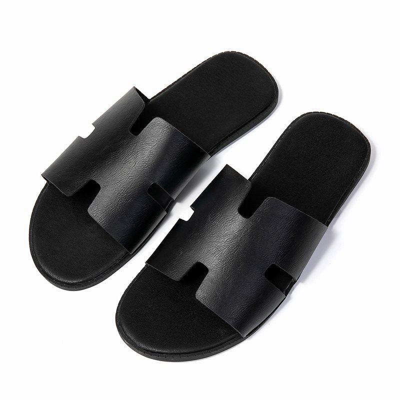画像1: Men's PU leather H flat slippers sandals フラット H サンダル スリッパ フリップ フロップ (1)