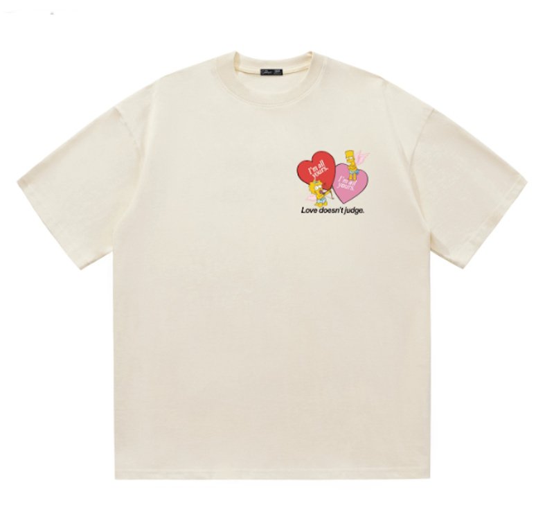 画像3:  The Simpsons Bart & Maggie Simpson American Two-Tone Heart Print Tshirts ユニセックス男女兼用ザ・シンプソンズ バート＆マギーシンプソン アメリカン ツートーン ハートプリントプリント 半袖 Tシャツ (3)