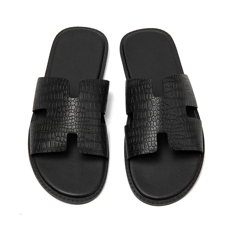 画像3: Men's PU leather H flat slippers sandals フラット H サンダル スリッパ フリップ フロップ (3)