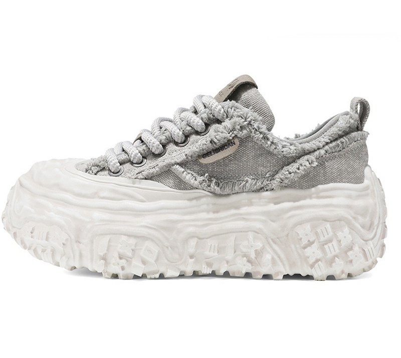 画像2: Unisex Denim fringe chunky sole platform lace-up sneakers  Shoes ユニセックス 男女兼用 デニムフリンジチャンキーソール厚底レースアップ  スニーカー (2)