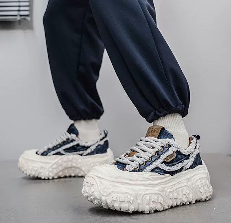 画像8: Unisex Denim fringe chunky sole platform lace-up sneakers  Shoes ユニセックス 男女兼用 デニムフリンジチャンキーソール厚底レースアップ  スニーカー (8)