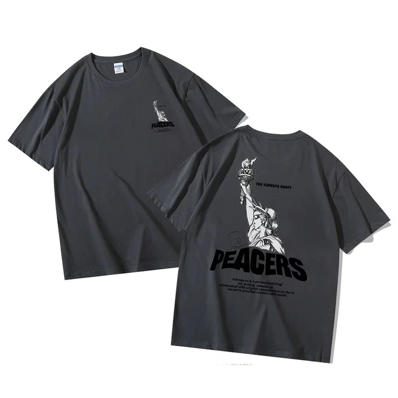 画像5:  Statue of Liberty x Bart Simpson Print Tshirts ユニセックス男女兼用自由の女神×バートシンプソンプリント 半袖 Tシャツ (5)