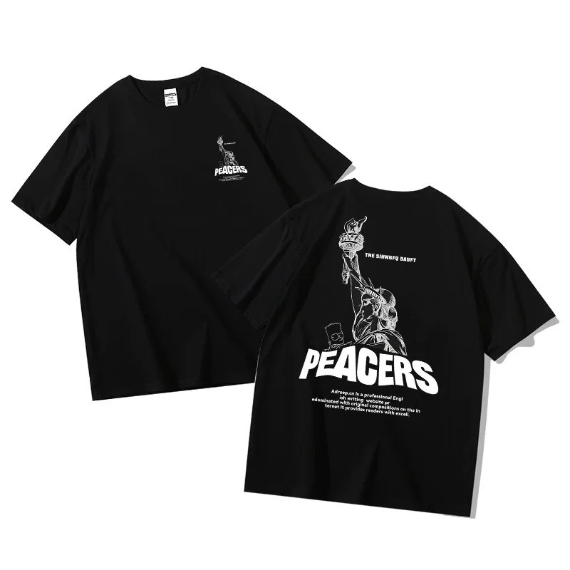 画像3:  Statue of Liberty x Bart Simpson Print Tshirts ユニセックス男女兼用自由の女神×バートシンプソンプリント 半袖 Tシャツ (3)