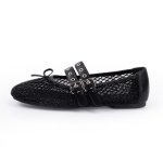 画像1:  Openwork Mesh Ribbon Double Buckle Ballet Flats Pumps 透かし彫りメッシュリボンダブルバックルバレエシューズパンプス (1)