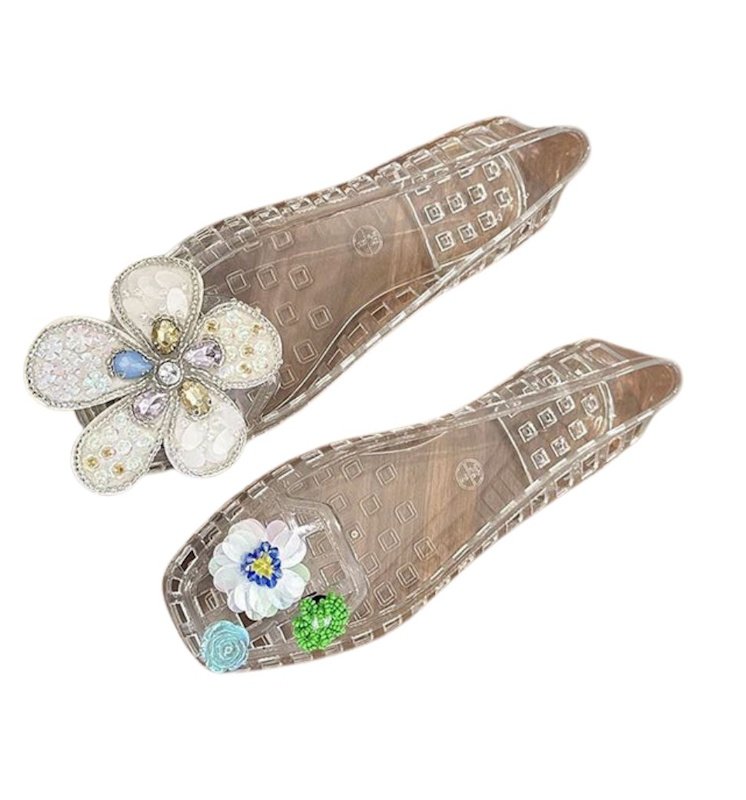 画像3: Rhinestone Flower Crystal Flat Closed Toe Slippers, Crystal Jelly Shoes pumps Shoes   ラインストーンフラワークリスタル付きフラットクローズドトゥスリッパクリ​​スタルゼリーシューズパンプス　 (3)