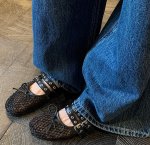 画像5:  Openwork Mesh Ribbon Double Buckle Ballet Flats Pumps 透かし彫りメッシュリボンダブルバックルバレエシューズパンプス (5)
