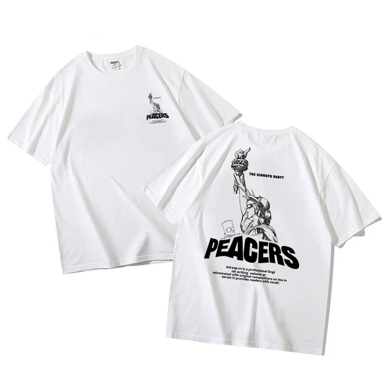 画像1:  Statue of Liberty x Bart Simpson Print Tshirts ユニセックス男女兼用自由の女神×バートシンプソンプリント 半袖 Tシャツ (1)