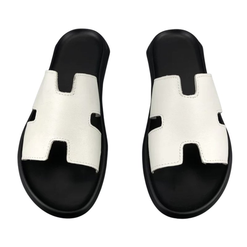 画像1: Men's leather H flat slippers sandals フラット本革レザー Hサンダル スリッパ フリップフロップ (1)