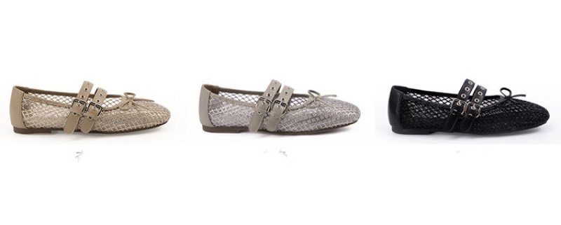 画像4:  Openwork Mesh Ribbon Double Buckle Ballet Flats Pumps 透かし彫りメッシュリボンダブルバックルバレエシューズパンプス (4)