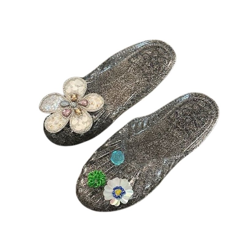 画像1: Rhinestone Flower Crystal Flat Closed Toe Slippers, Crystal Jelly Shoes pumps Shoes   ラインストーンフラワークリスタル付きフラットクローズドトゥスリッパクリ​​スタルゼリーシューズパンプス　 (1)