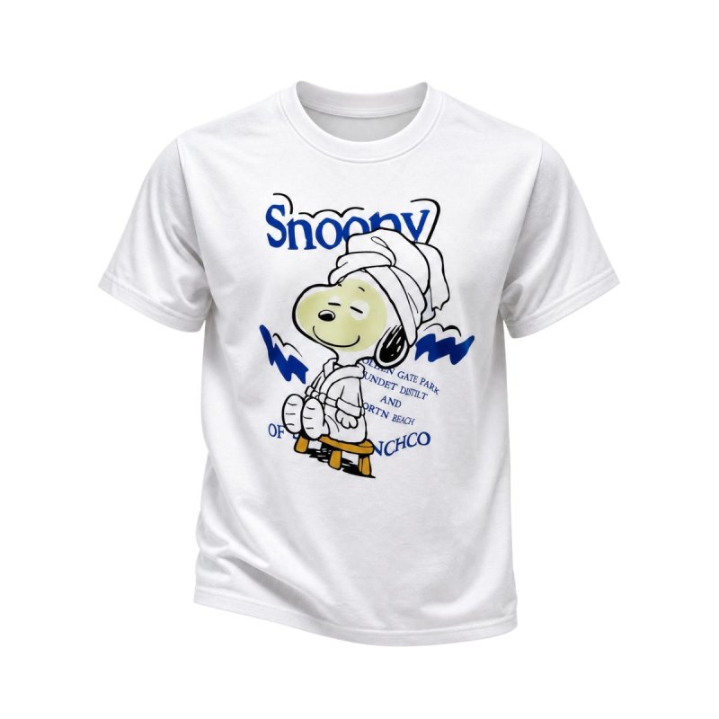 画像1: SNOOPY bathrobe print Tshirts バスローブ スヌーピー プリント 半袖 ラウンドネック Tシャツ (1)