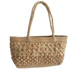 画像1: 3D Flower Raffia Woven Tote Shoulder Basket Bag　3Dフラワーラフィア編みフレンチかご籠カゴトートショルダーバッグ (1)