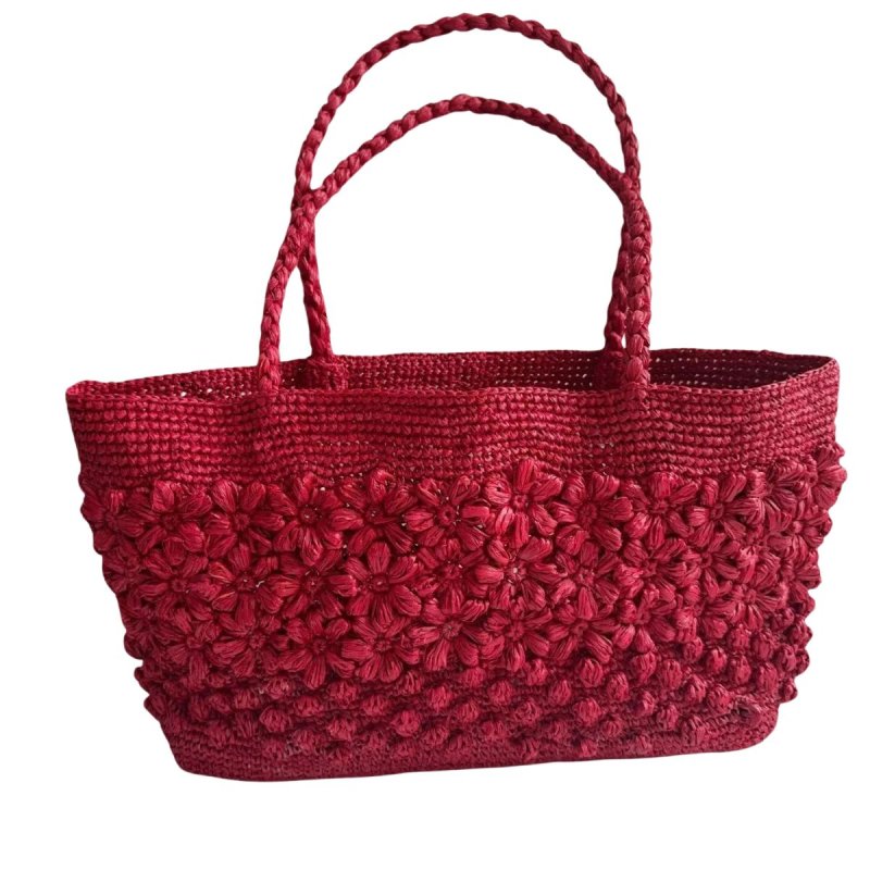 画像3: 3D Flower Raffia Woven Tote Shoulder Basket Bag　3Dフラワーラフィア編みフレンチかご籠カゴトートショルダーバッグ (3)