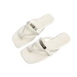 画像2: Square-toe metal buckle women's beach sandals　トングレザースクエアトゥメタルバックル付きサンダル (2)