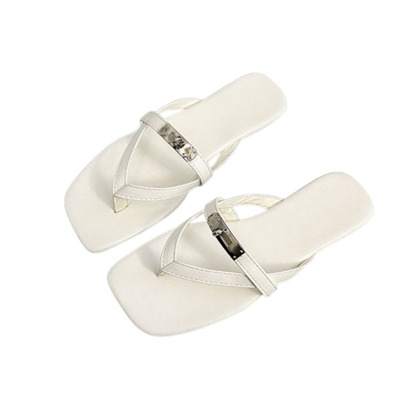画像2: Square-toe metal buckle women's beach sandals　トングレザースクエアトゥメタルバックル付きサンダル (2)