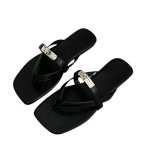 画像3: Square-toe metal buckle women's beach sandals　トングレザースクエアトゥメタルバックル付きサンダル (3)