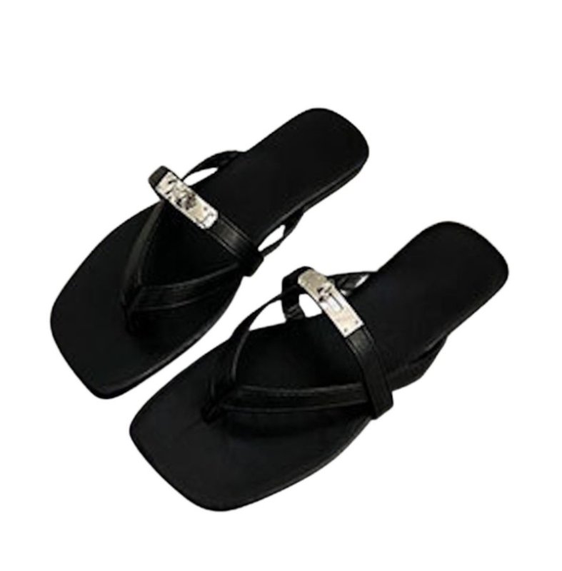 画像3: Square-toe metal buckle women's beach sandals　トングレザースクエアトゥメタルバックル付きサンダル (3)