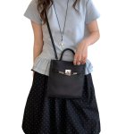 画像6: Genuine Leather Kelly Mini Tote Shoulder Crossbody Bag　本革レザーケリーミニトートショルダークロスボディバッグ (6)