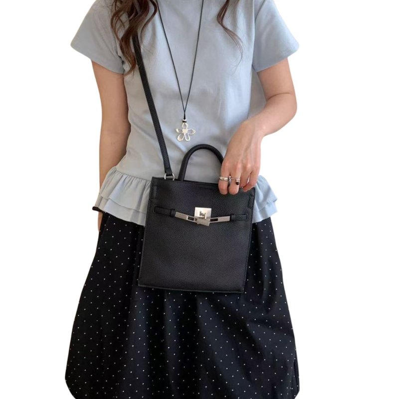 画像6: Genuine Leather Kelly Mini Tote Shoulder Crossbody Bag　本革レザーケリーミニトートショルダークロスボディバッグ (6)