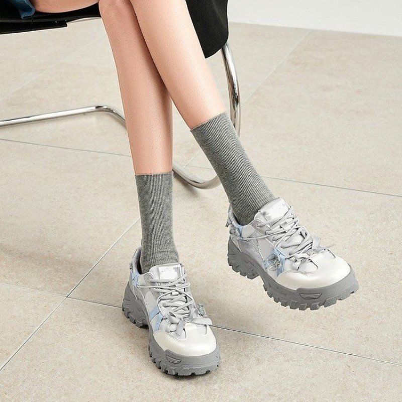 画像5: Ｗomen's Platform chunky sole flower lace-up sneakers プラットフォームチャンキーソールフラワー付きレースアップスニーカー (5)