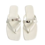画像5: Square-toe metal buckle women's beach sandals　トングレザースクエアトゥメタルバックル付きサンダル (5)