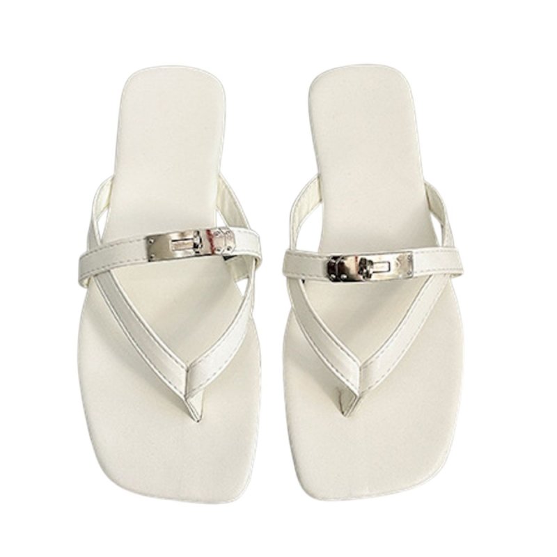 画像5: Square-toe metal buckle women's beach sandals　トングレザースクエアトゥメタルバックル付きサンダル (5)