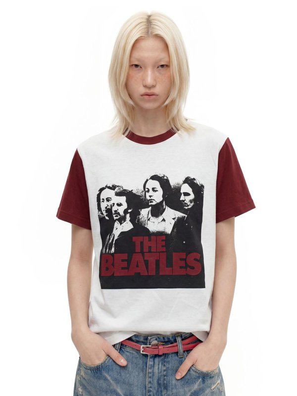 画像1: Unisex EME The Beatles Bedrucktes Oversize T-Shirt im Vintage-Look ユニセックス 男女兼用 ビートルズ ヴィンテージスタイル ダメージ加工 半袖 Tシャツ  (1)