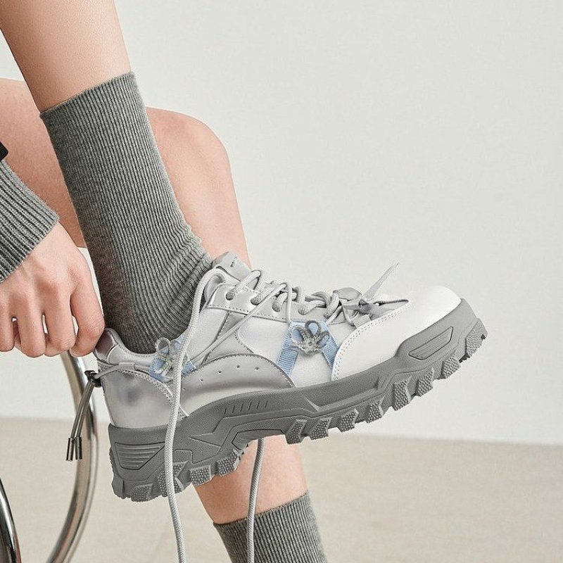 画像7: Ｗomen's Platform chunky sole flower lace-up sneakers プラットフォームチャンキーソールフラワー付きレースアップスニーカー (7)