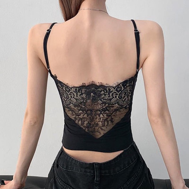画像2: padded back lace camisole　パッド入りバックレースキャミソールタンクトップTシャツ (2)
