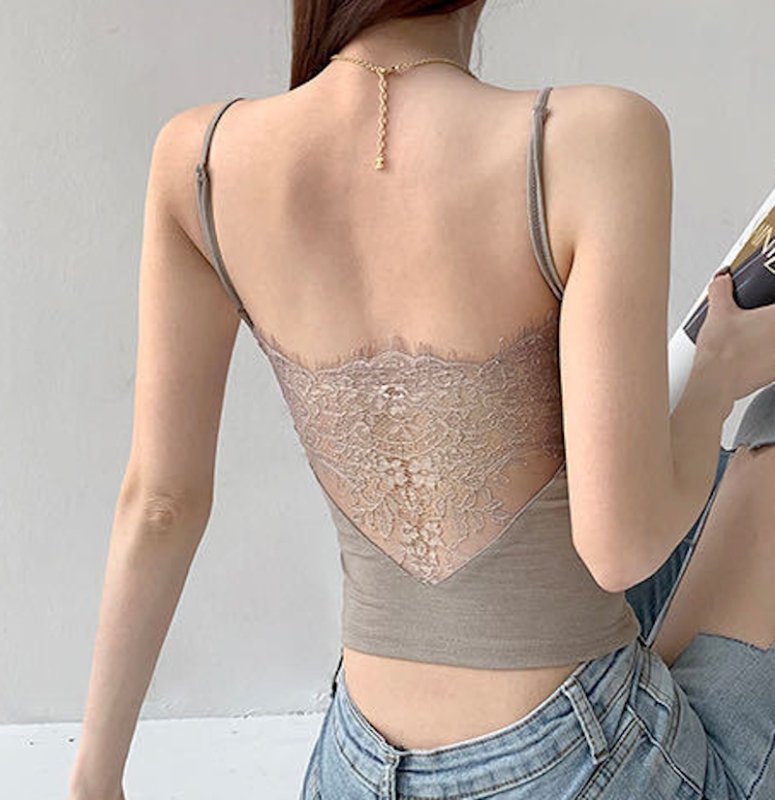 画像4: padded back lace camisole　パッド入りバックレースキャミソールタンクトップTシャツ (4)