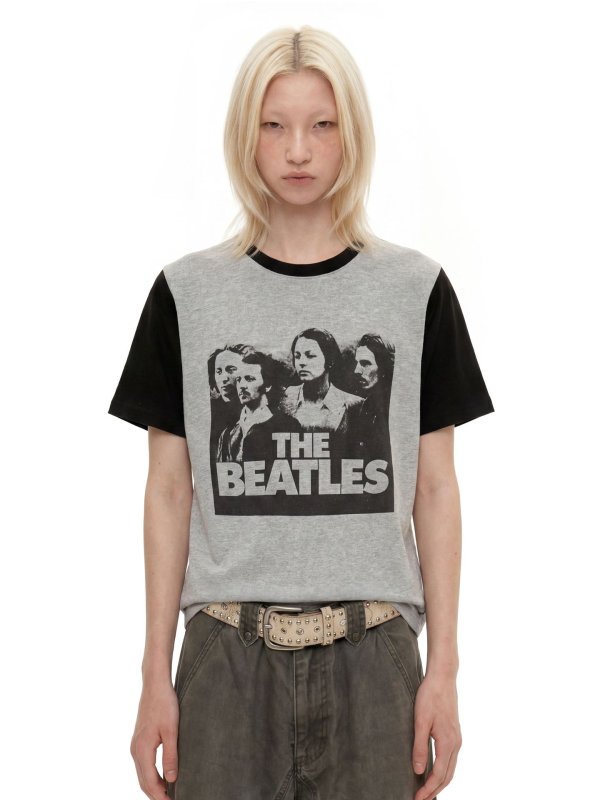 画像4: Unisex EME The Beatles Bedrucktes Oversize T-Shirt im Vintage-Look ユニセックス 男女兼用 ビートルズ ヴィンテージスタイル ダメージ加工 半袖 Tシャツ  (4)
