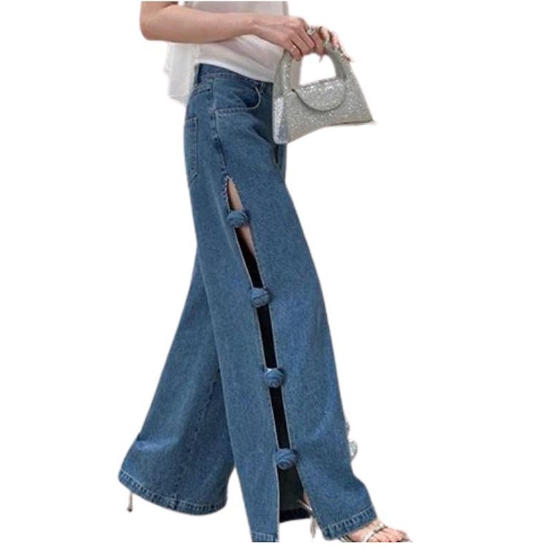 画像3: Women’s Wide-leg Three-dimensional floral slit denim pants　３Dフラワースリットワイド デニムパンツ ジーンズ (3)