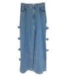 画像4: Women’s Wide-leg Three-dimensional floral slit denim pants　３Dフラワースリットワイド デニムパンツ ジーンズ (4)