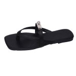 画像1: Square-toe metal buckle women's beach sandals　トングレザースクエアトゥメタルバックル付きサンダル (1)
