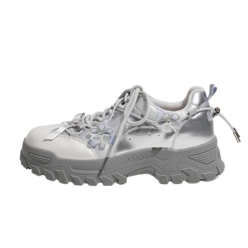 画像1: Ｗomen's Platform chunky sole flower lace-up sneakers プラットフォームチャンキーソールフラワー付きレースアップスニーカー (1)