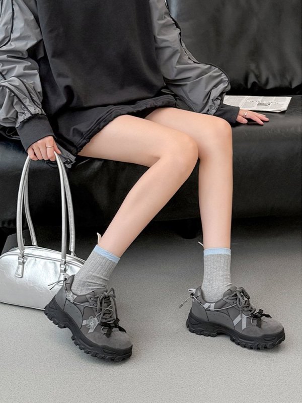 画像6: Ｗomen's Platform chunky sole flower lace-up sneakers プラットフォームチャンキーソールフラワー付きレースアップスニーカー (6)