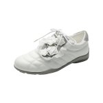 画像1: Ｗomen's Lace and small floral embellished quilted leather sneakers レース＆スモールフラワーキルティングレザー斜めレースアップスニーカー (1)