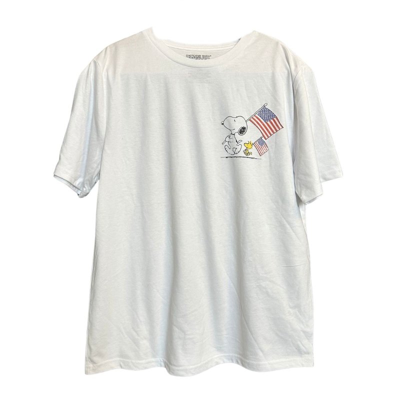 画像1: Snoopy & American Flag Short Sleeve T-Shirt  　ユニセックス 男女兼用スヌーピー＆アメリカンフラッグヴィンテージスタイルプリント 半袖 Tシャツ (1)